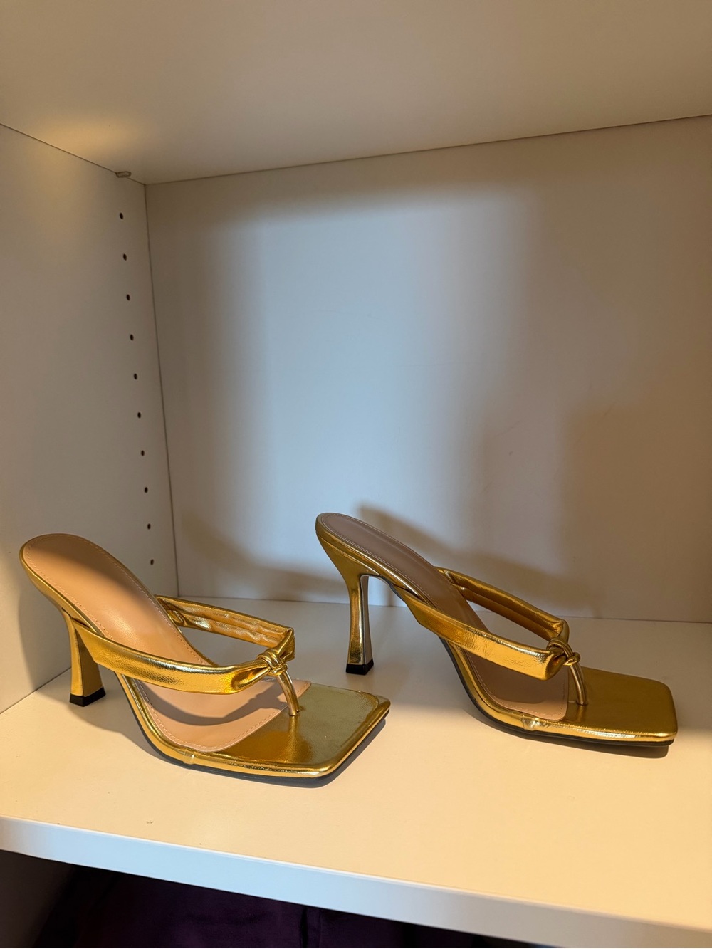 Gold Women's Heeled Thong Sandals